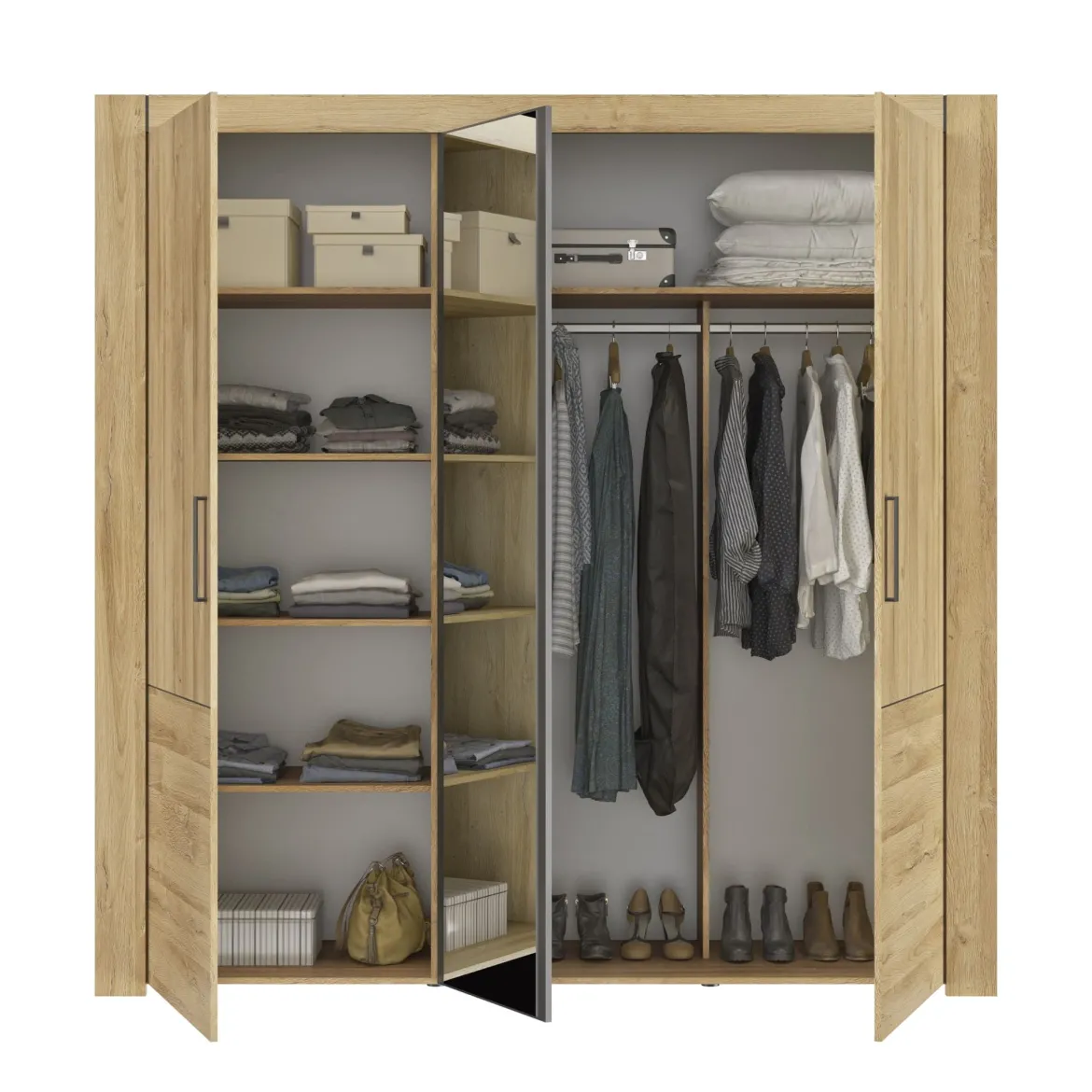 Lit led sensitive et armoire en bois clair - LT5084