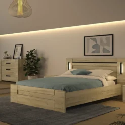 Lit led sensitive et commode en bois clair - LT5083