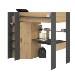 Lit mezzanine avec armoire et bureau