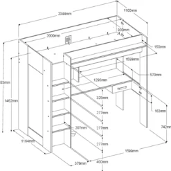 Lit mezzanine avec armoire et bureau