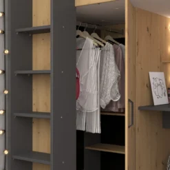 Lit mezzanine avec armoire et bureau