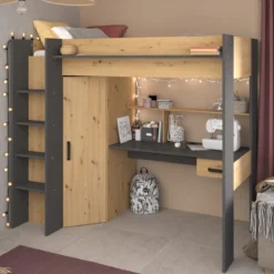 Lit mezzanine avec armoire et bureau