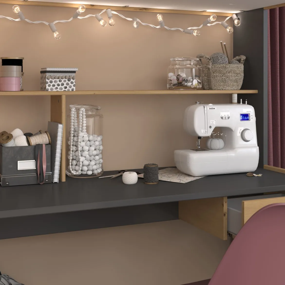 Lit mezzanine avec armoire et bureau