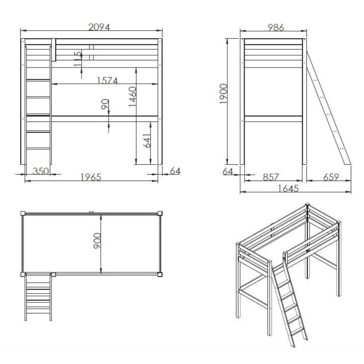 Lit Mezzanine Blanc Laqué - Terre de Nuit