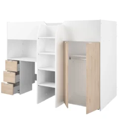 Lit mezzanine enfant 90x200 bois avec bureau et rangements Terre de Nuit