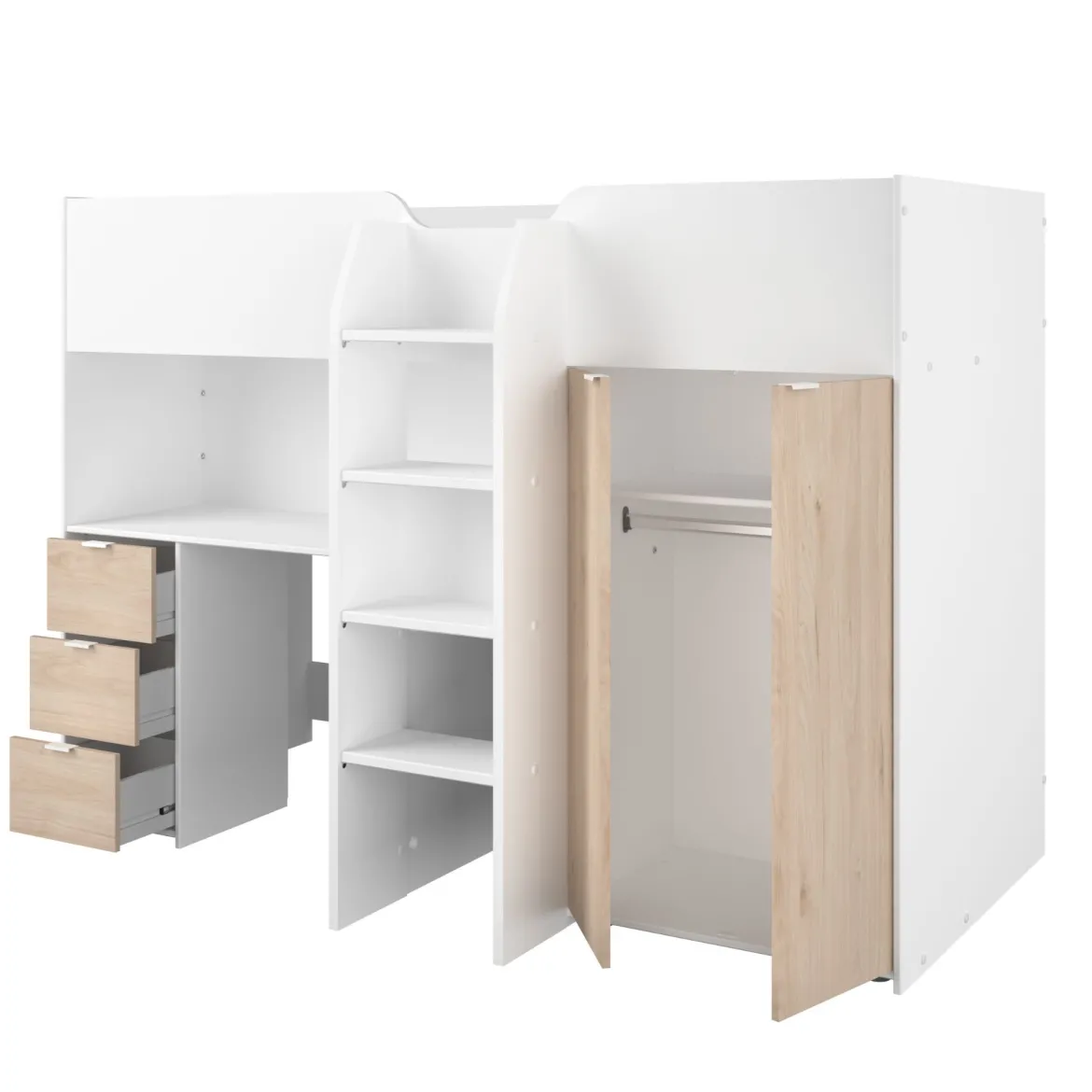 Lit mezzanine enfant 90x200 bois avec bureau et rangements Terre de Nuit