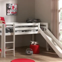 Lit mi-hauteur avec toboggan 90x200