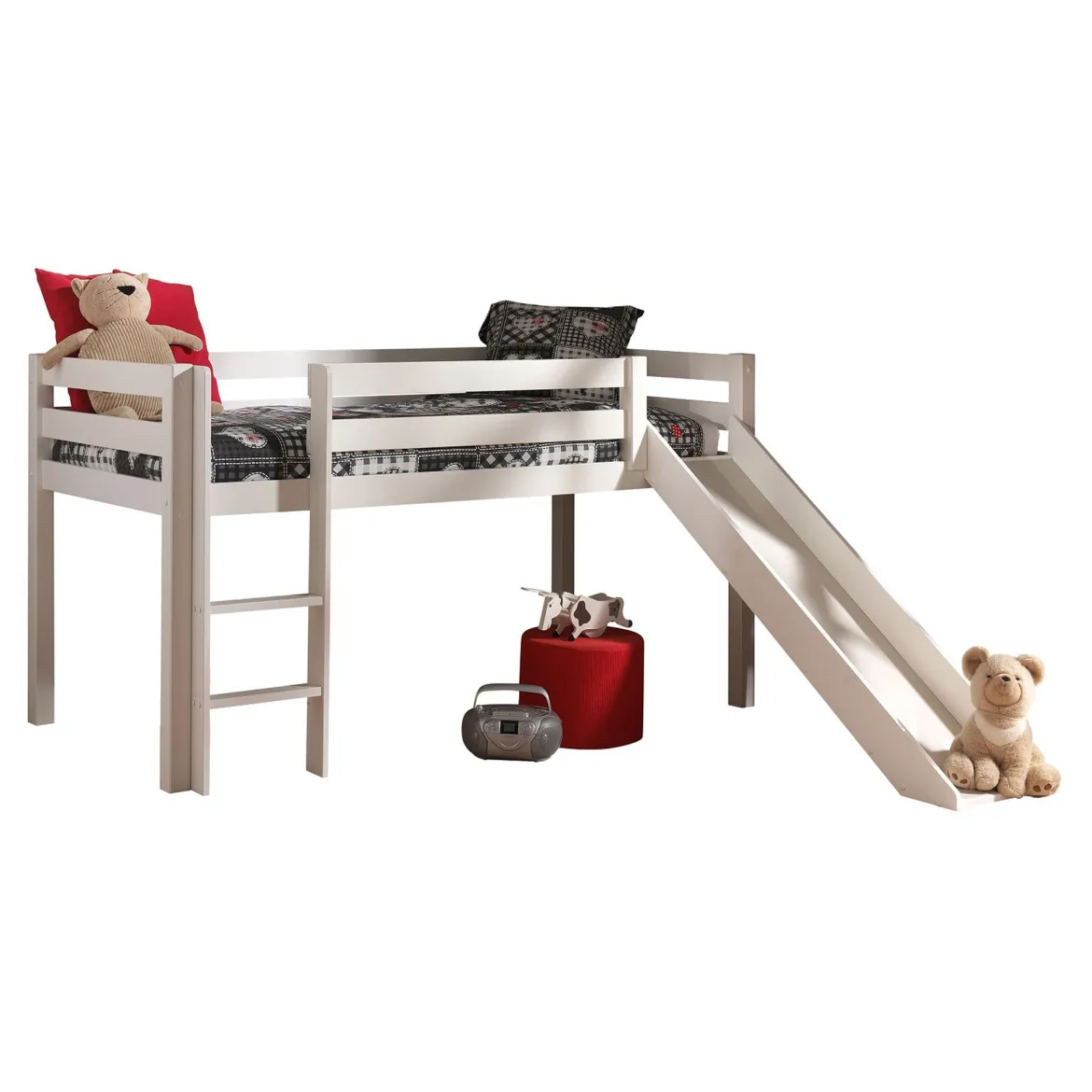 Lit mi-hauteur avec toboggan 90x200