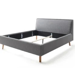 Lit rembourré en tissu avec tête de lit lisse - LT8003