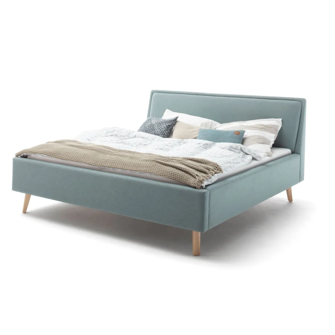 Lit rembourré en tissu avec tête de lit lisse - LT8003