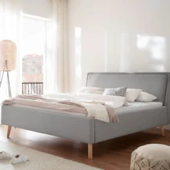 Lit rembourré en tissu avec tête de lit lisse - LT8003