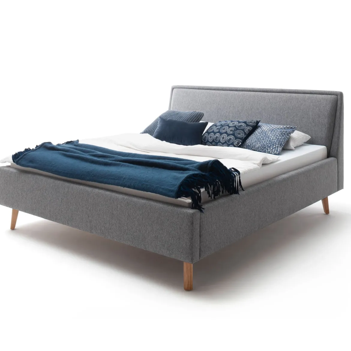 Lit rembourré en tissu avec tête de lit lisse - LT8003