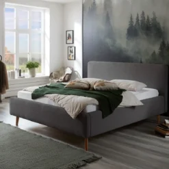 Lit rembourré en velours avec tête de lit lisse - LT8002