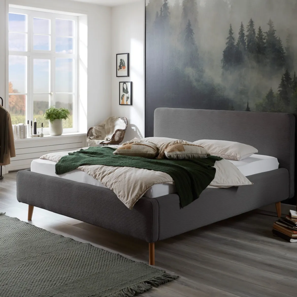 Lit rembourré en velours avec tête de lit lisse - LT8002