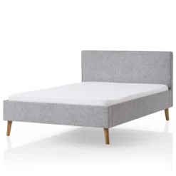 Lit revêtement tissu et pieds en bois massif gris - LT8008