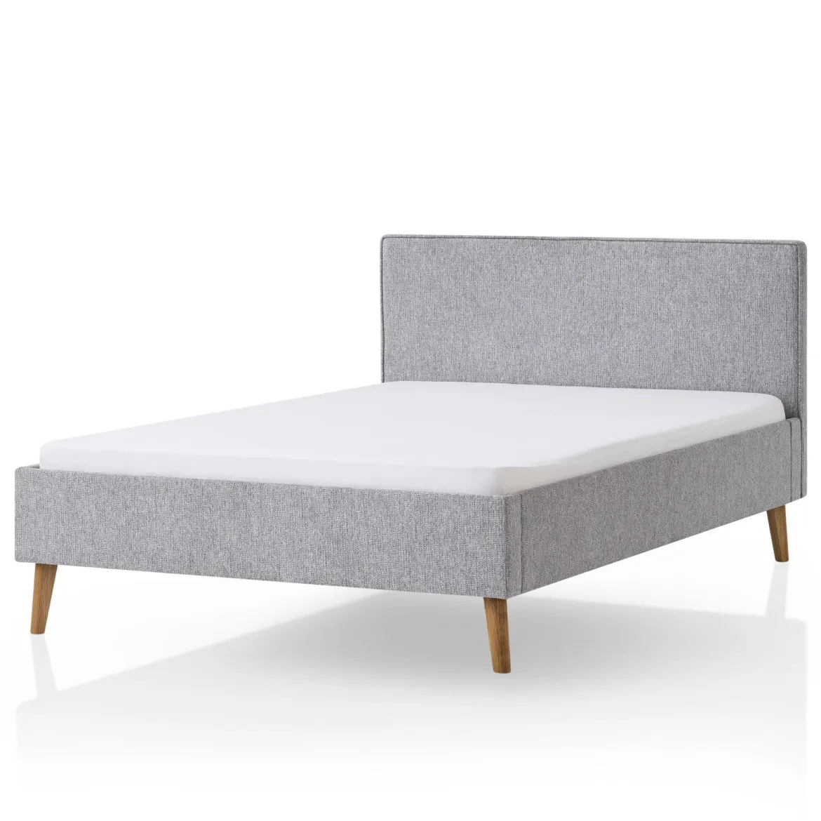 Lit revêtement tissu et pieds en bois massif gris - LT8008