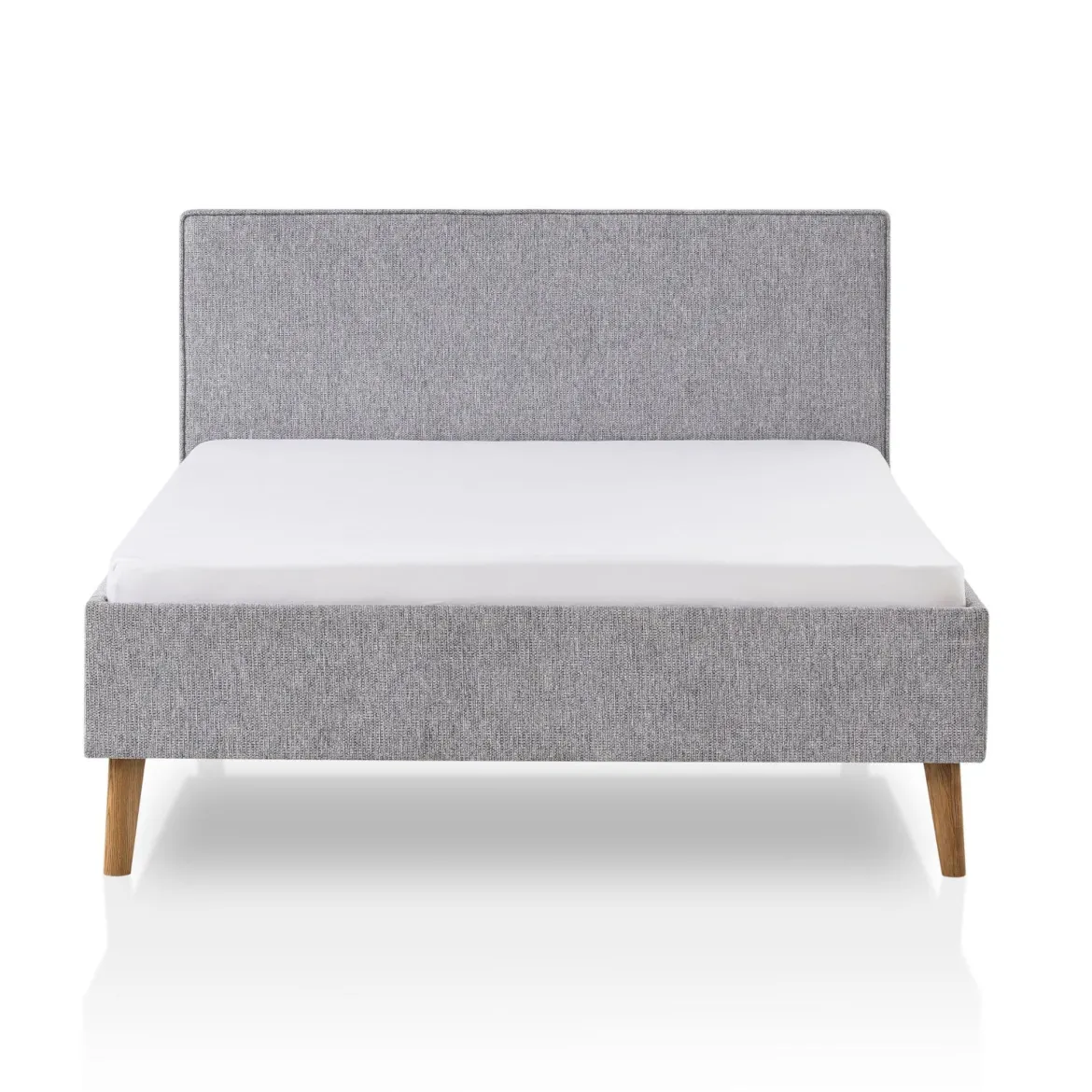 Lit revêtement tissu et pieds en bois massif gris - LT8008