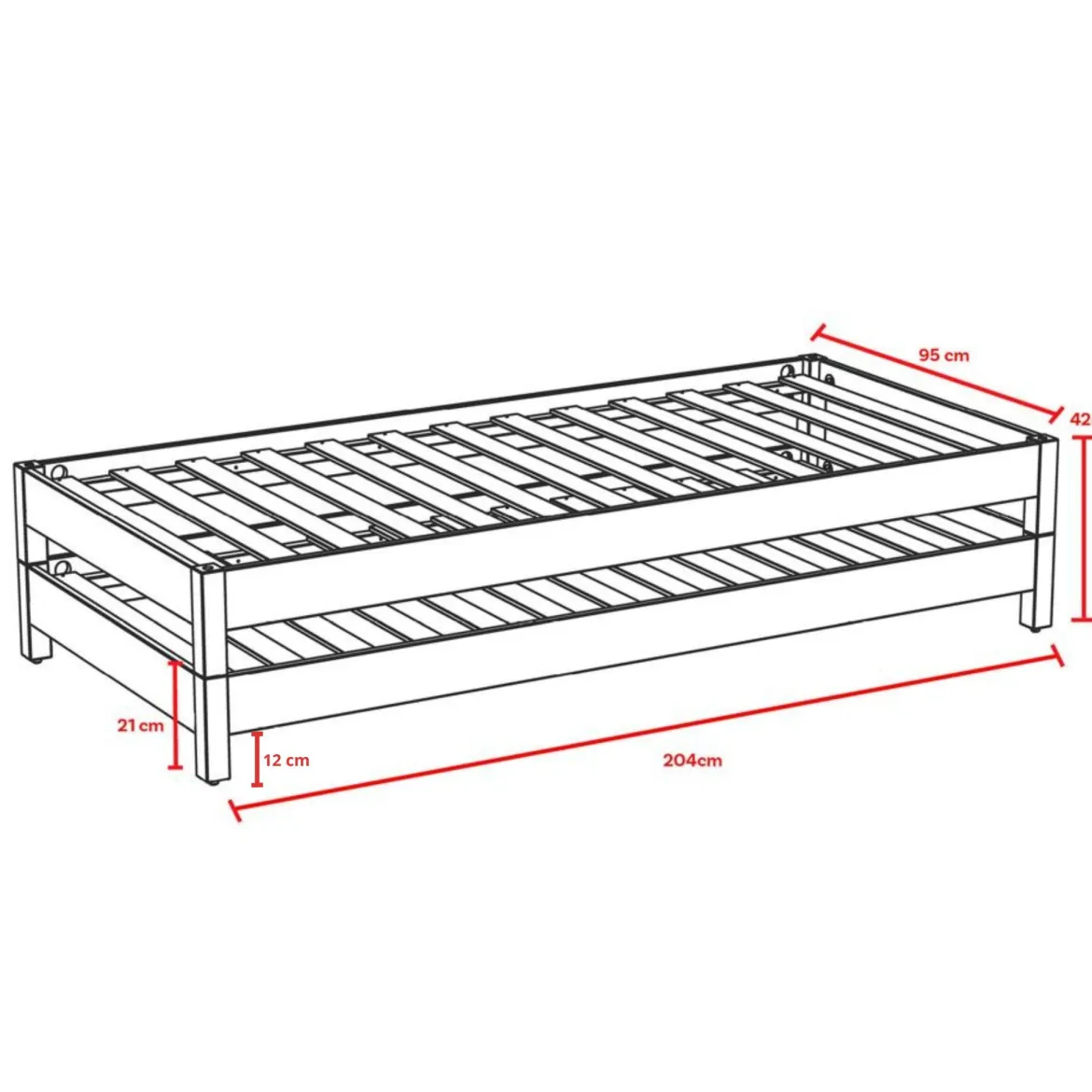 2 Lits empilables en bois massif naturel