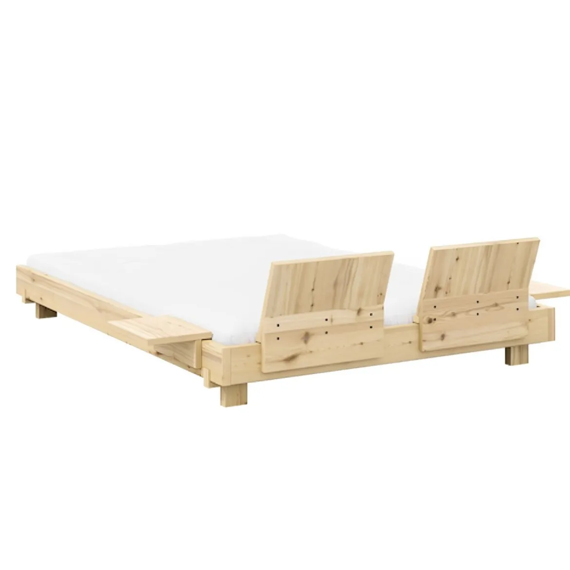 Lit SOCIAL BED en pin massif naturel avec dossiers et 2 tables de chevet