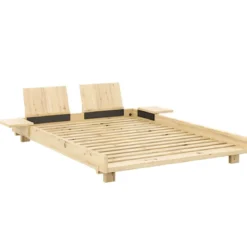 Lit SOCIAL BED en pin massif naturel avec dossiers et 2 tables de chevet