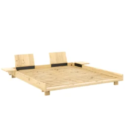 Lit SOCIAL BED en pin massif naturel avec dossiers et 2 tables de chevet