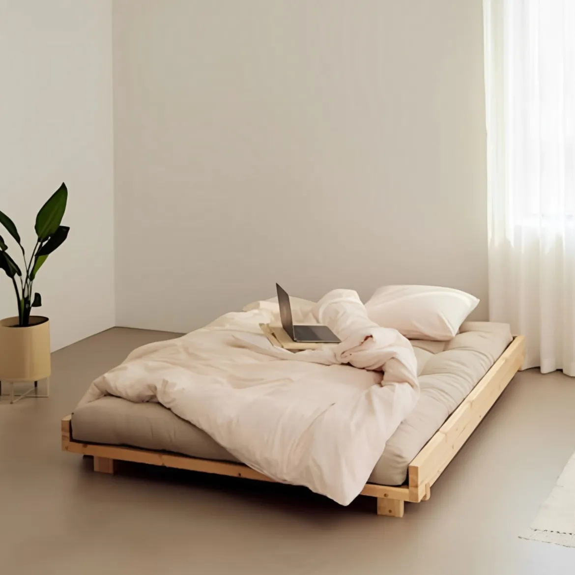 Lit SOCIAL BED en pin massif naturel avec dossiers et 2 tables de chevet