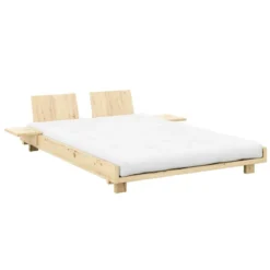 Lit SOCIAL BED en pin massif naturel avec dossiers et 2 tables de chevet