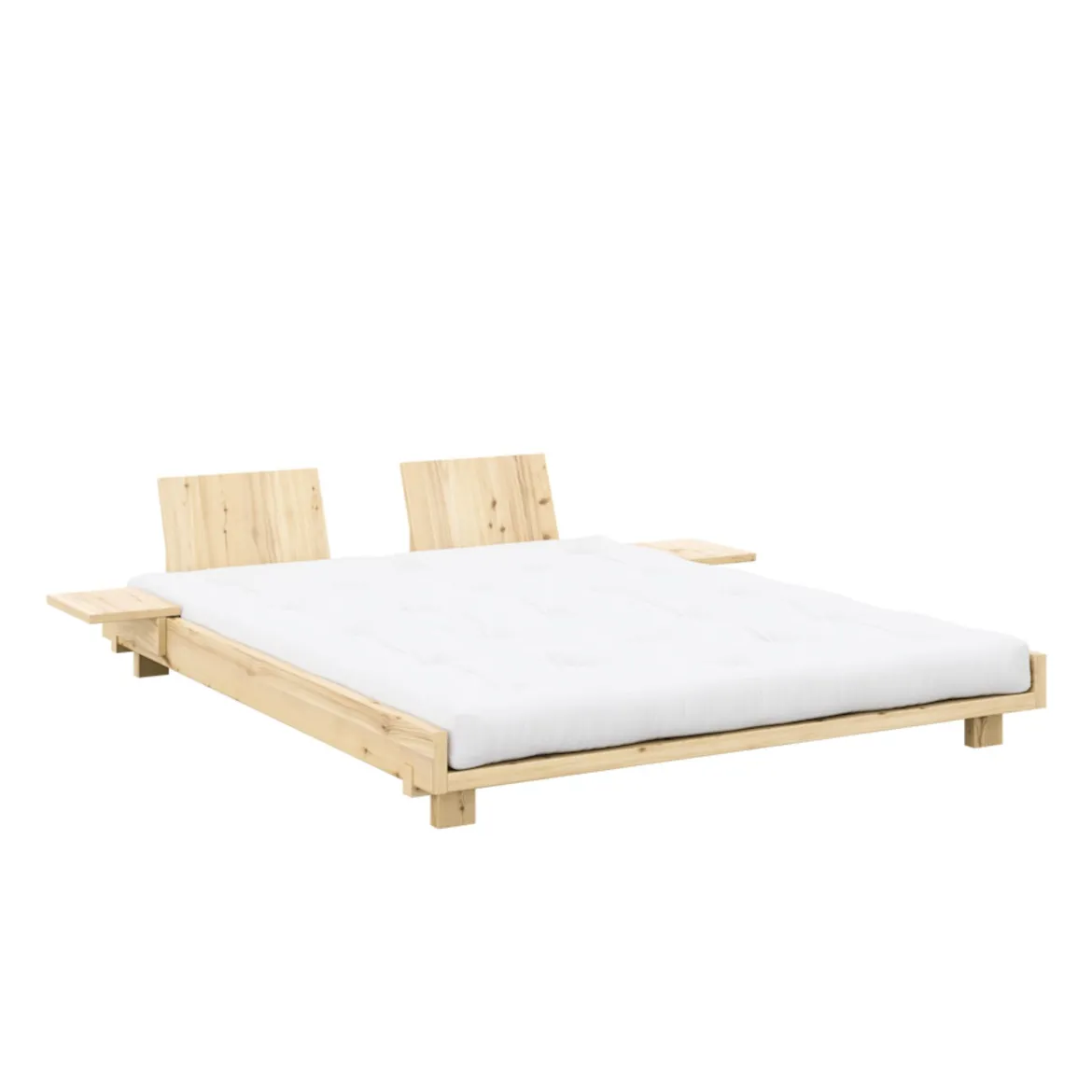 Lit SOCIAL BED en pin massif naturel avec dossiers et 2 tables de chevet