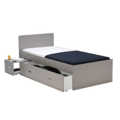 Lit tiroir enfant bois gris avec chevet Terre de Nuit