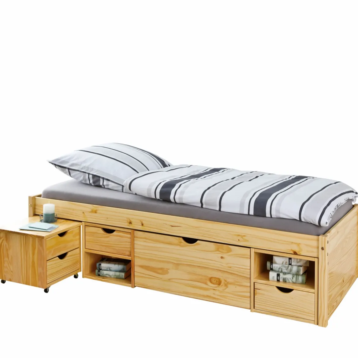 Lit tiroir enfant en bois massif avec chevets intégrés 90x200 - LT12013