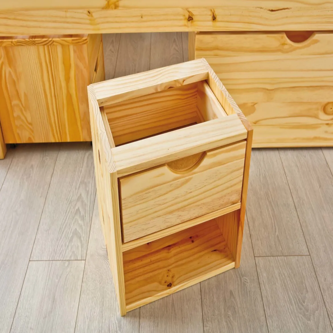Lit tiroir enfant en bois massif avec chevets intégrés 90x200 - LT12013