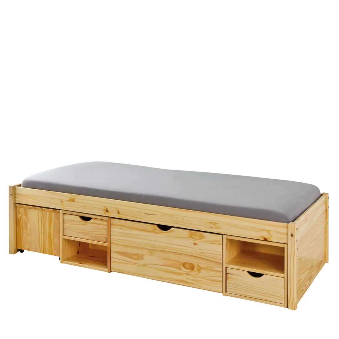 Lit tiroir enfant en bois massif avec chevets intégrés 90x200 - LT12013