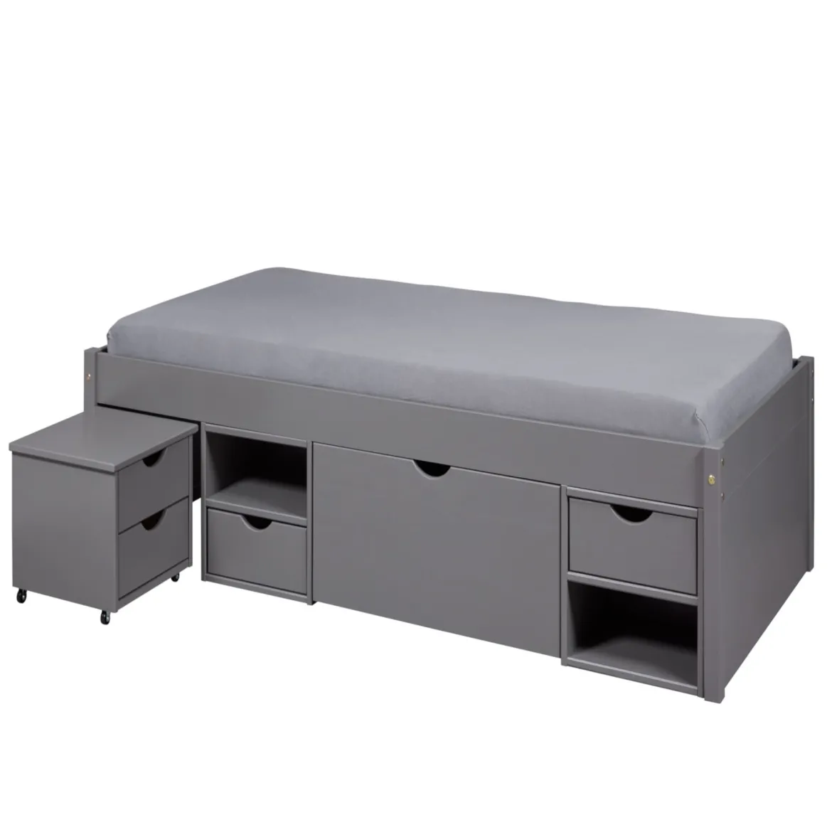 Lit tiroir enfant en bois massif avec chevets intégrés 90x200 - LT12013