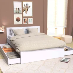 Lit tiroirs en bois blanc - LT14013