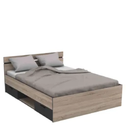 Lit 140x190 en bois chêne brossé et noir - LI171