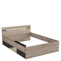Lit 140x190 en bois chêne brossé et noir - LI171