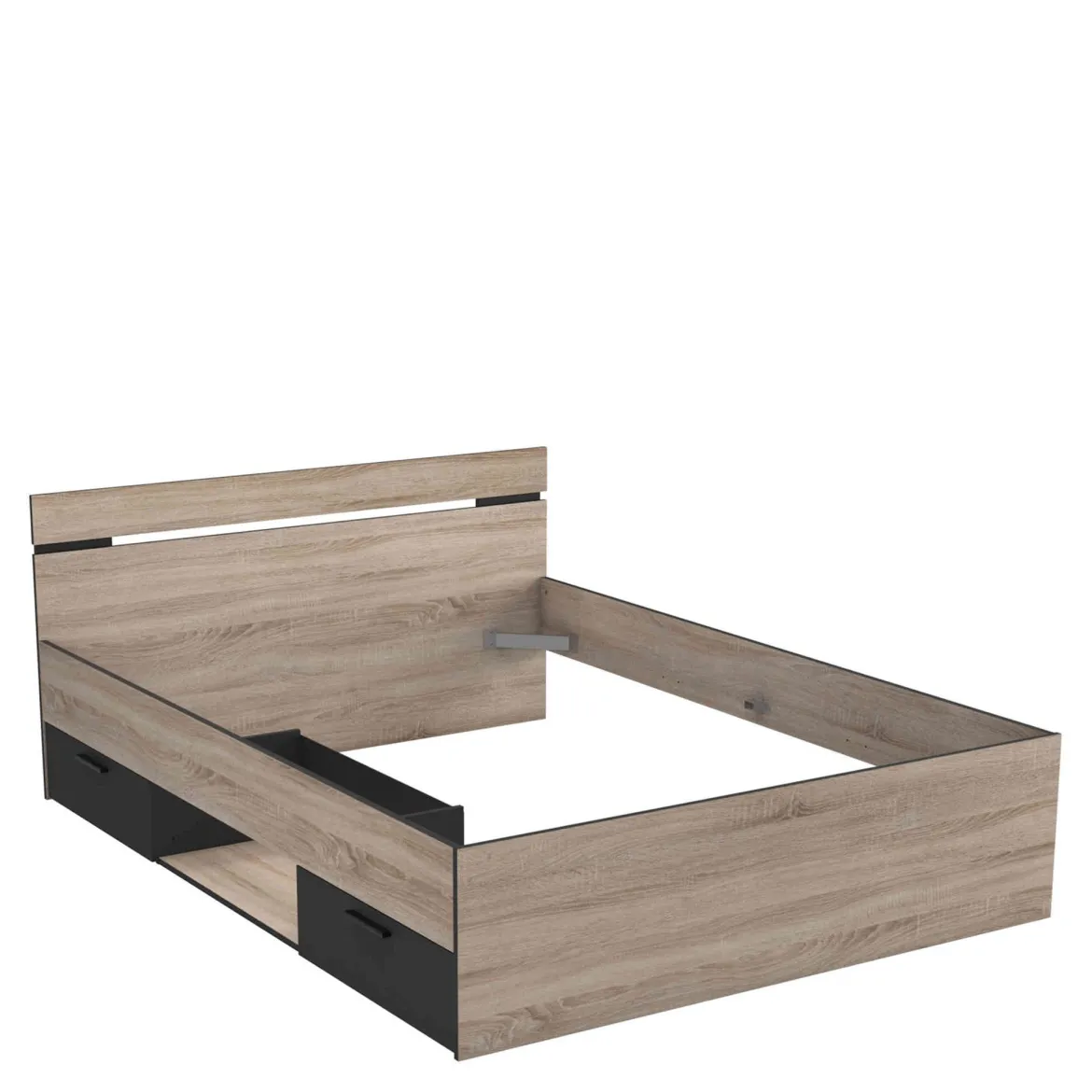 Lit 140x190 en bois chêne brossé et noir - LI171