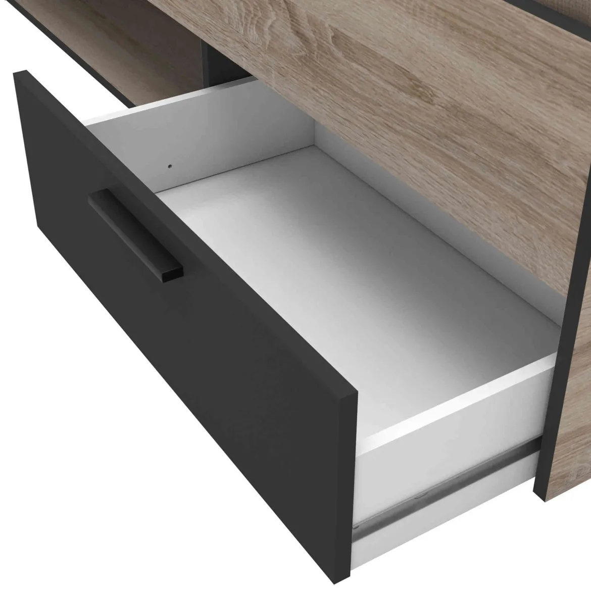 Lit 140x190 en bois chêne brossé et noir - LI171