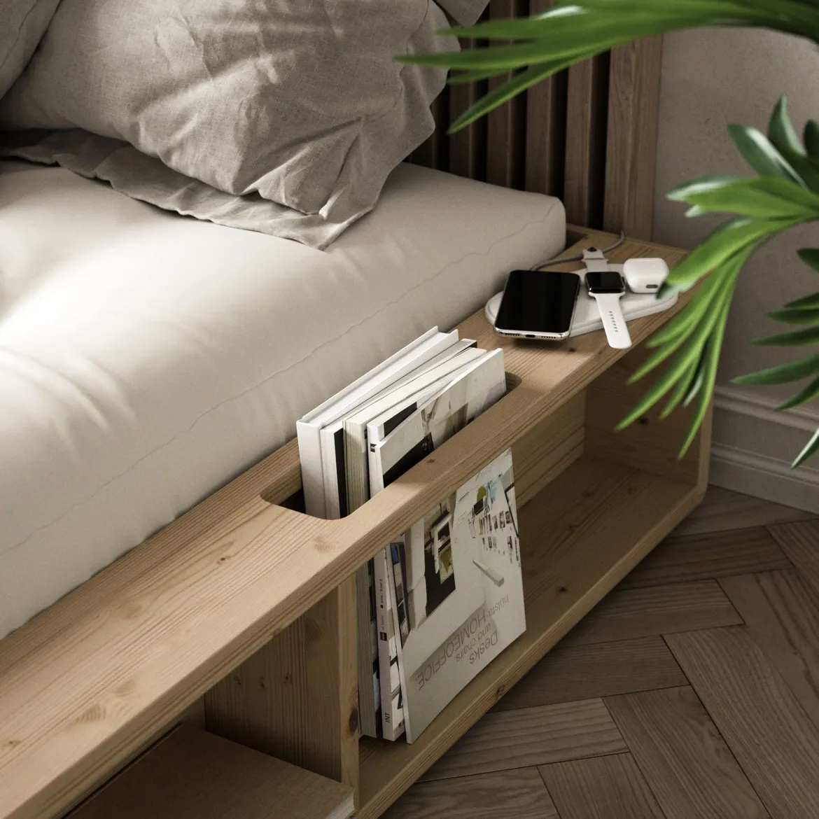 Lit ZIGGY en pin massif naturel avec multiples rangements + tatami