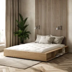 Lit ZIGGY en pin massif naturel avec multiples rangements + tatami