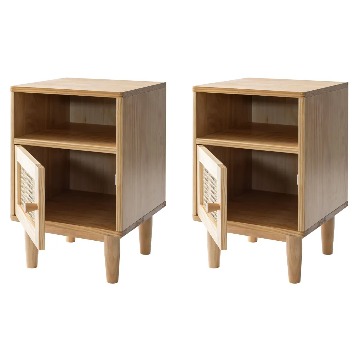 Lot de deux tables de chevet cannage en pin massif ANNA