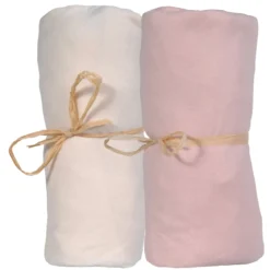 Lot de 2 Draps housse Jersey Bio P'tit Basile Ecru/Corail (70x140cm)