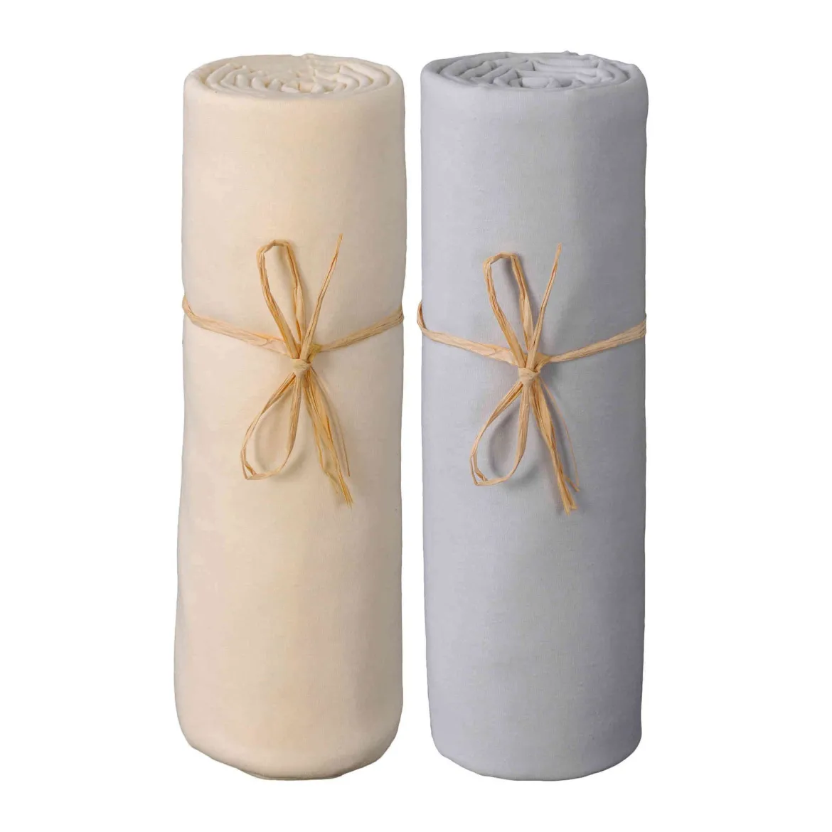 Lot de 2 draps housses bébé jersey bio écru et gris perle