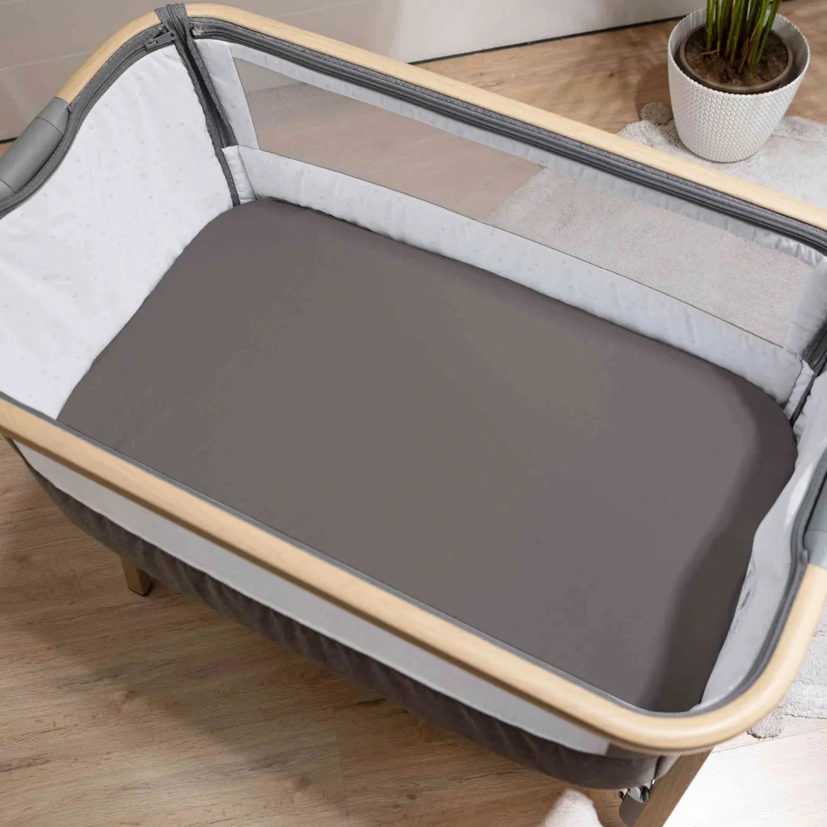 Lot de 2 draps housses bébé jersey bio blanc et taupe