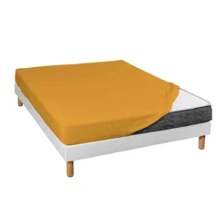 Lot de 2 draps housses jersey jaune moutarde bonnet 30 cm