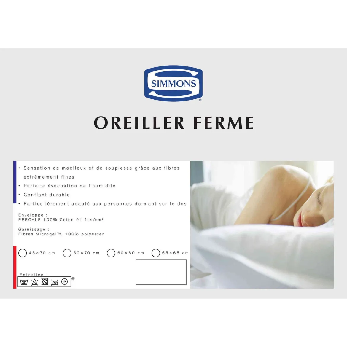 Lot de 2 oreillers Microgel Ferme percale Simmons