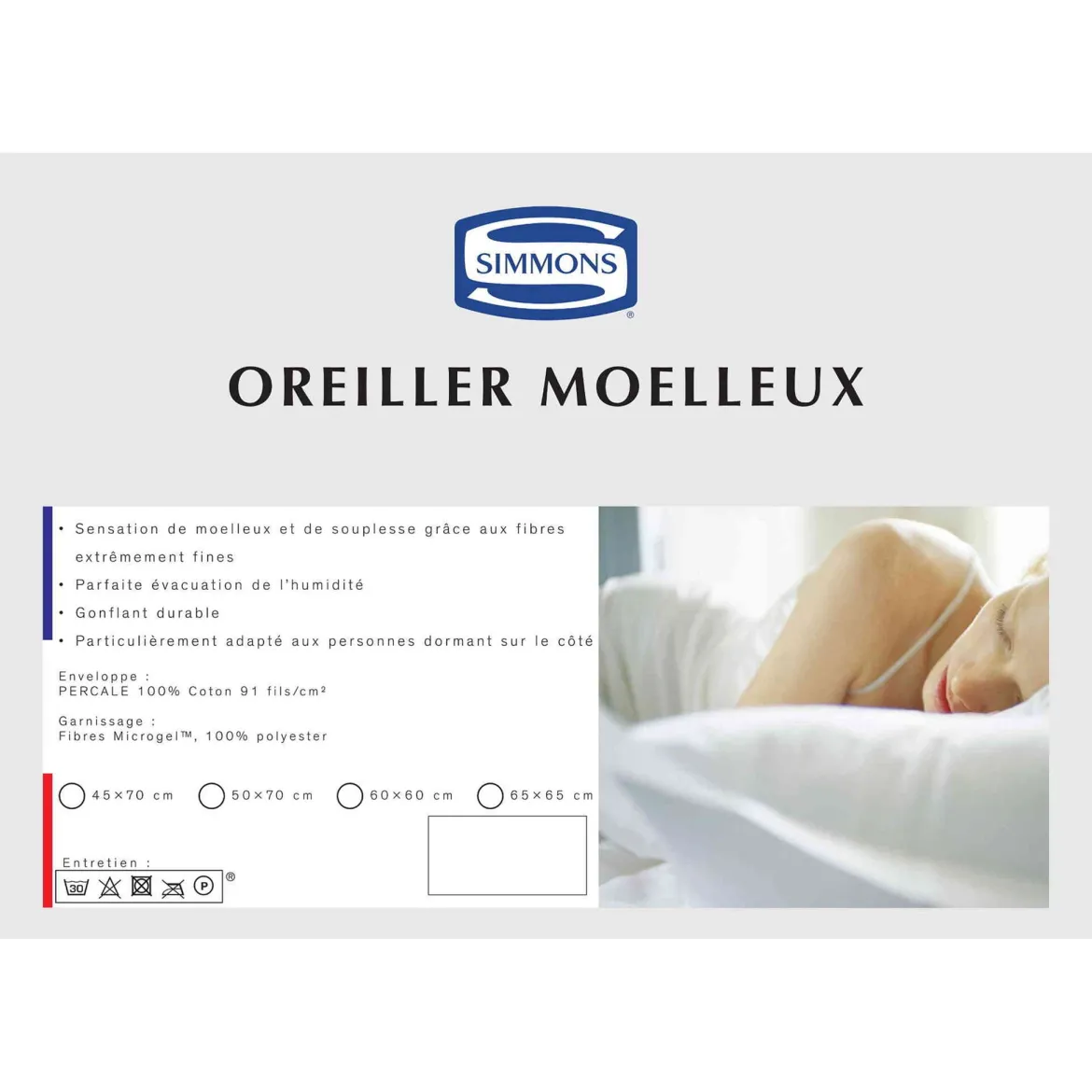 Lot de 2 oreillers Microgel Moelleux percale Simmons
