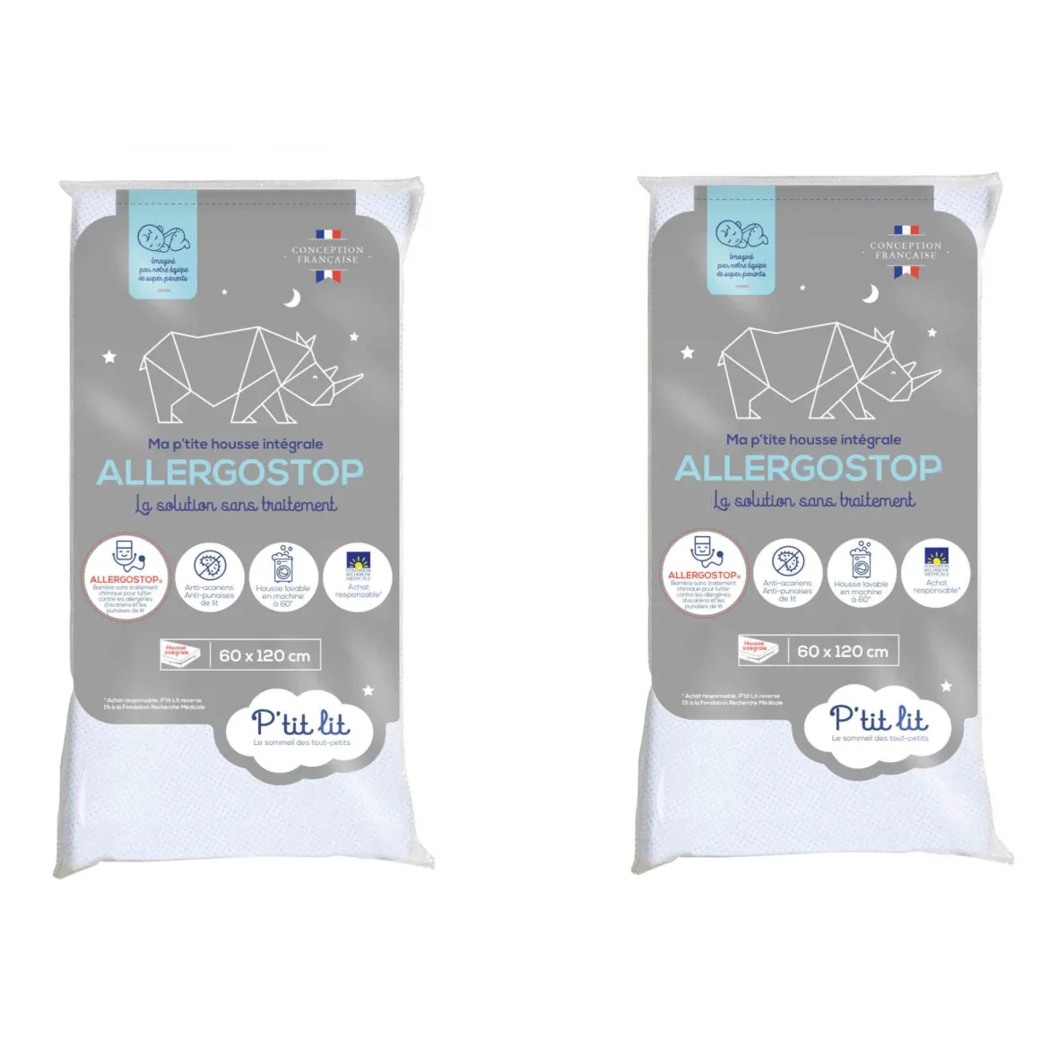 Lot de 2 protège matelas bébé Allergostop sans traitement