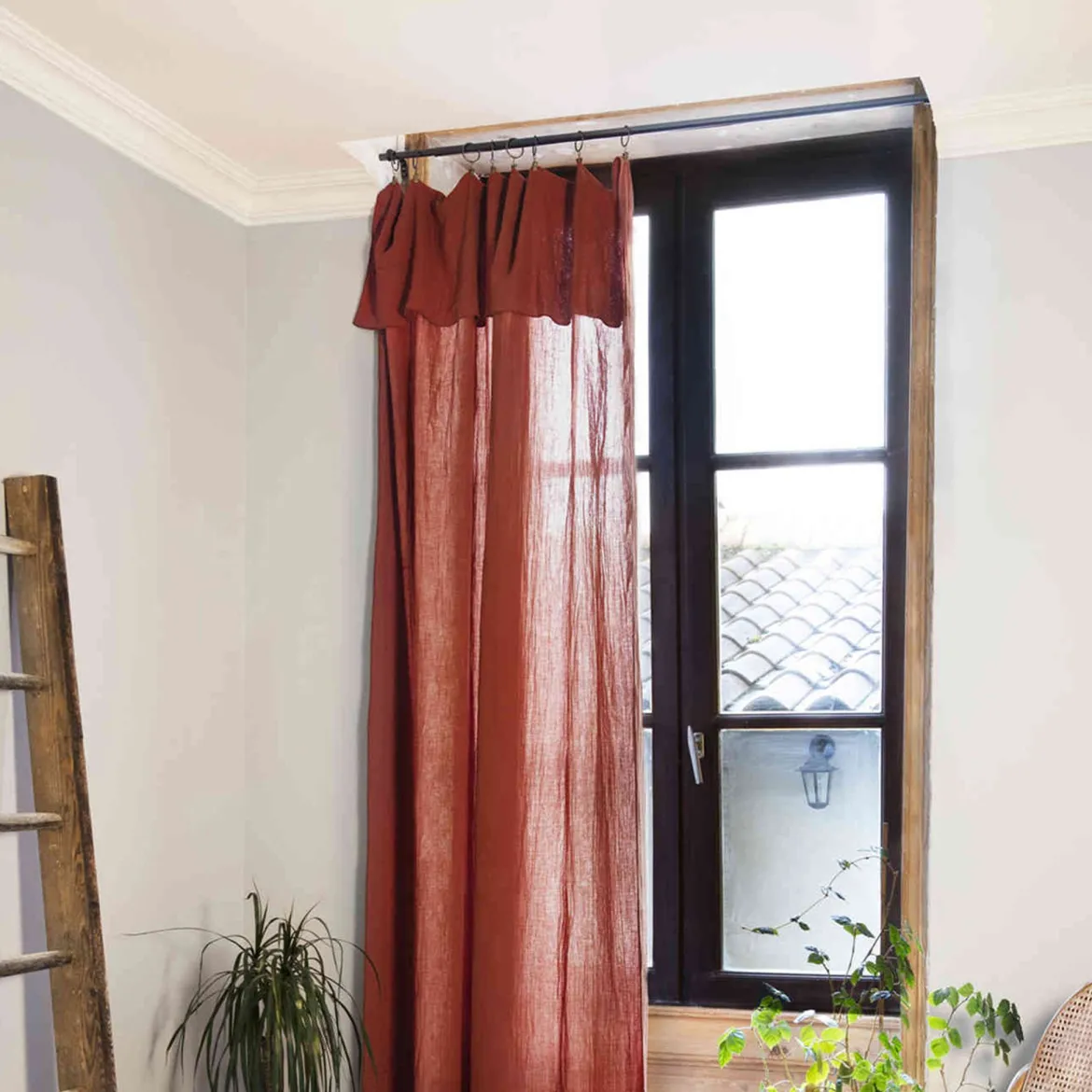 Lot de 2 rideaux gaze de coton ajustables 140x300 cm