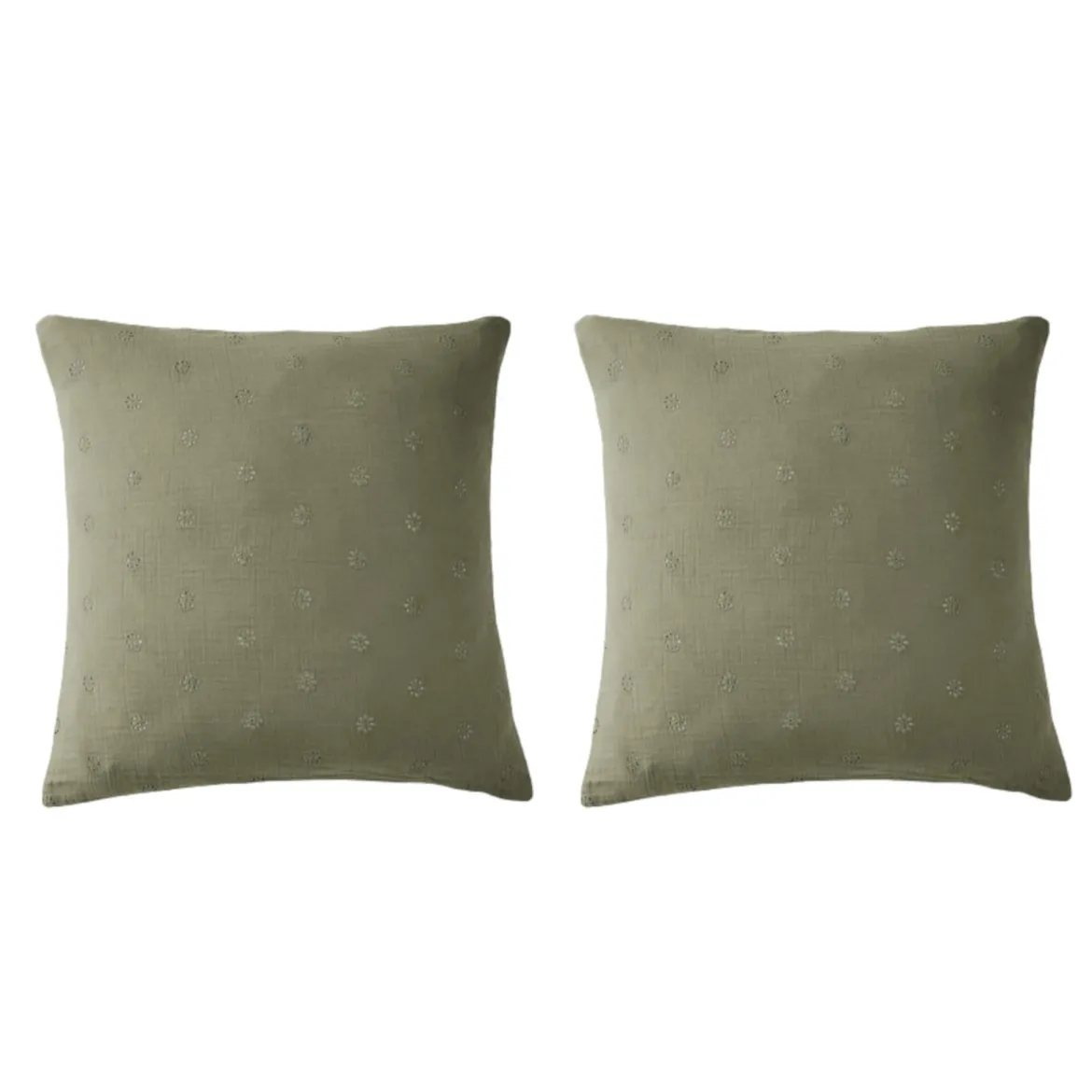 Lot de 2 taies d'oreillers brodées double gaze de coton